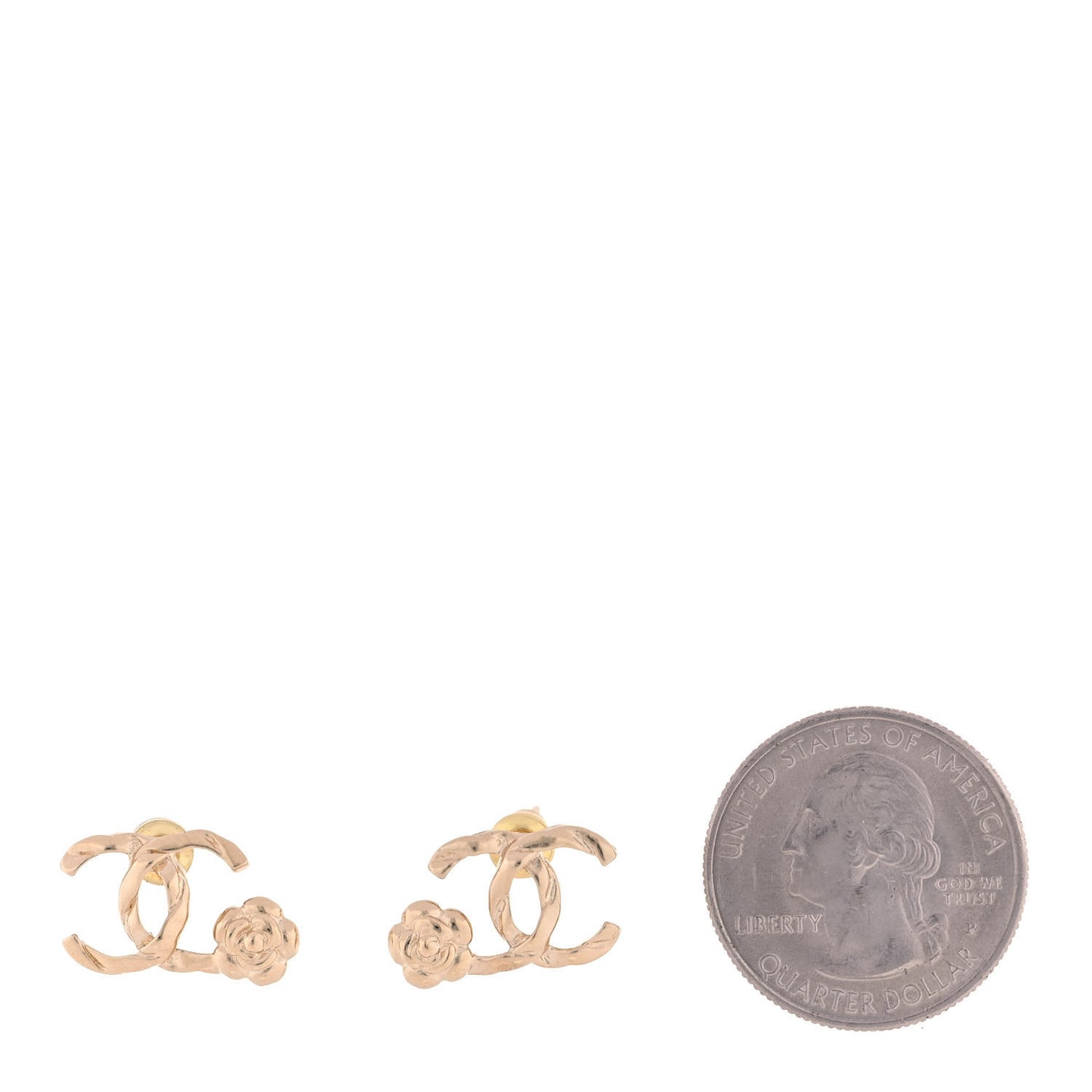 Metal Camellia CC Earrings Gold