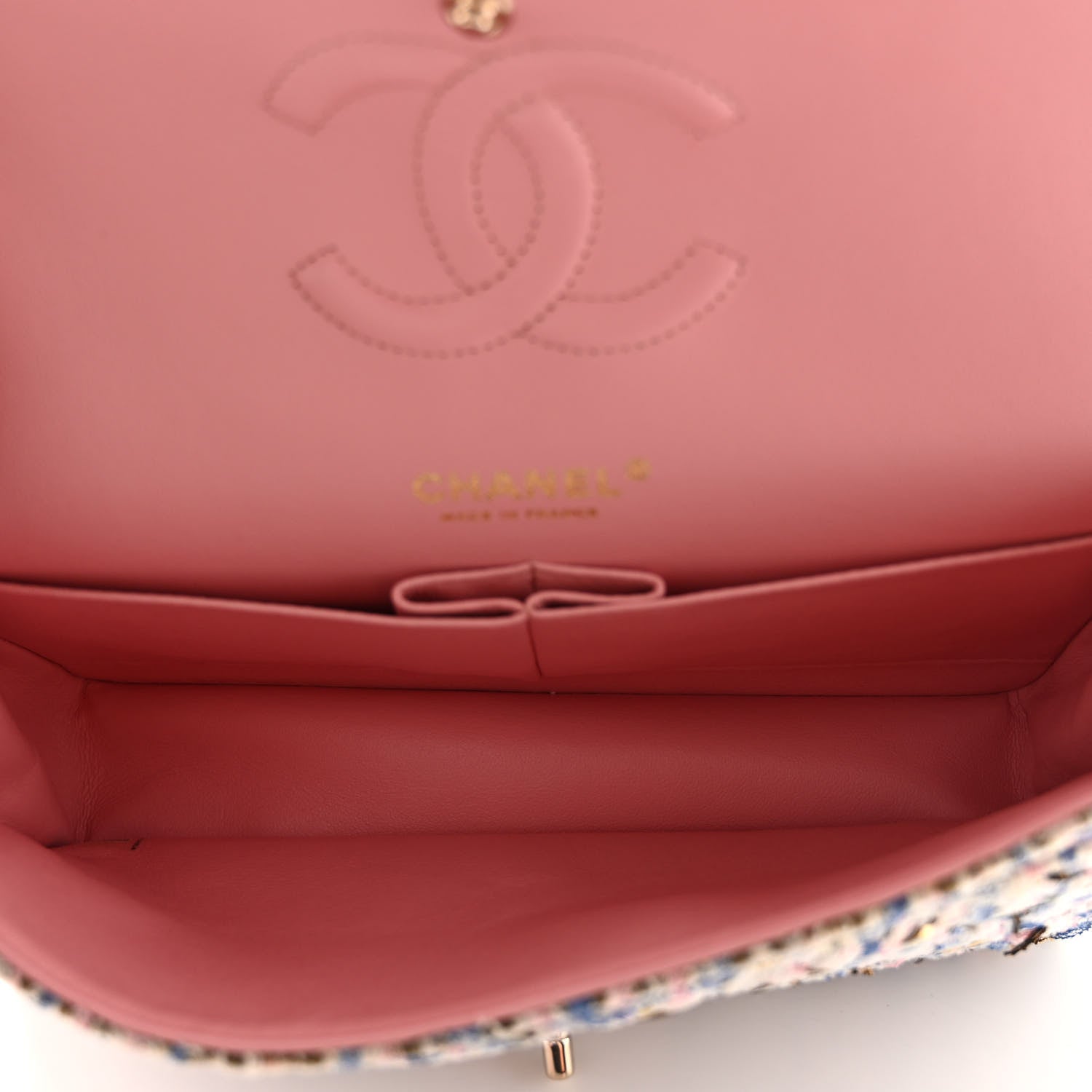 Chanel Tweed Quilted Medium Double Flap Blue Pink Gold White 5 of 11