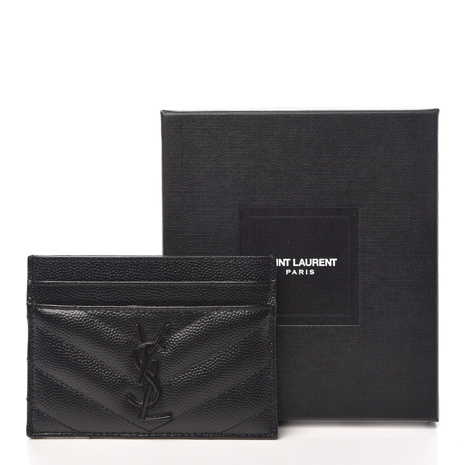 Saint Laurent Grain De Poudre Matelasse Chevron Monogram Credit Card Case Black 9 of 9