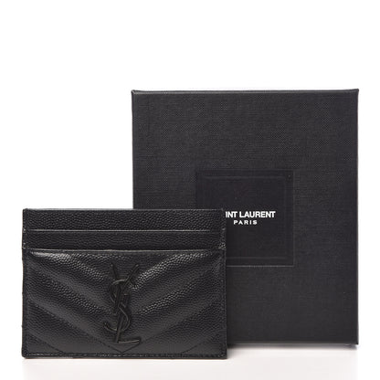 Saint Laurent Grain De Poudre Matelasse Chevron Monogram Credit Card Case Black 9 of 9