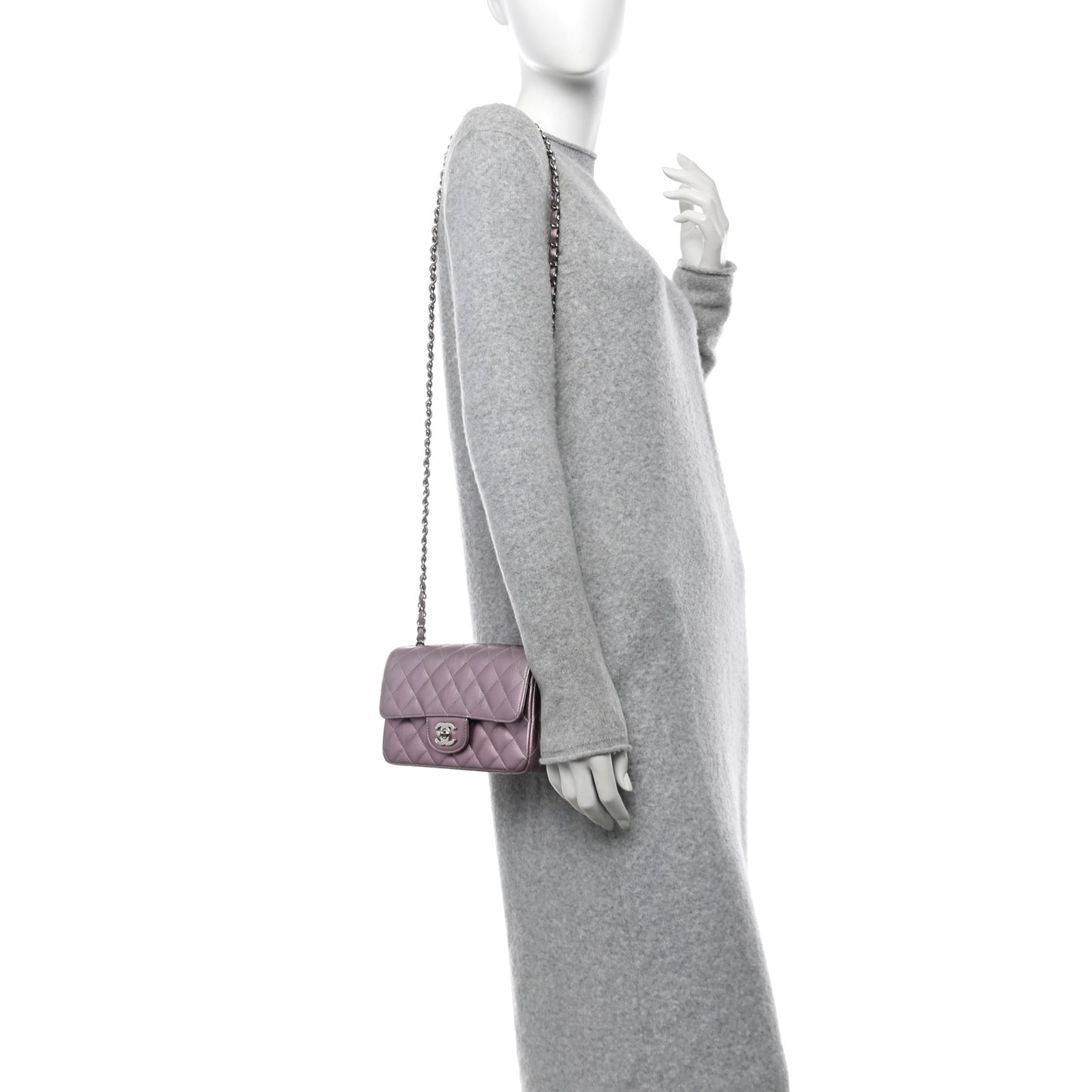 Metallic Calfskin Quilted Mini Rectangular Flap Pink