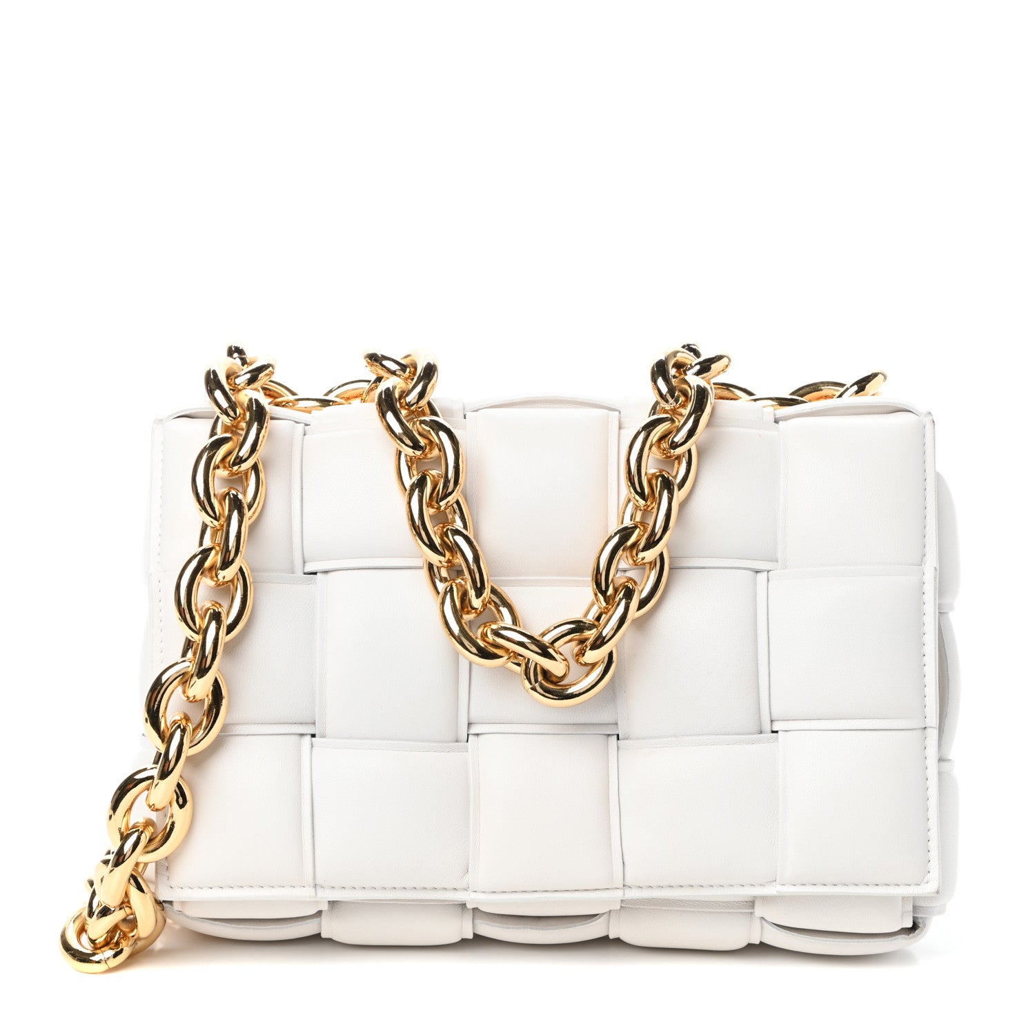 Bottega Veneta Lambskin Maxi Intreccio Padded Chain Cassette Crossbody Bag White 1 of 9