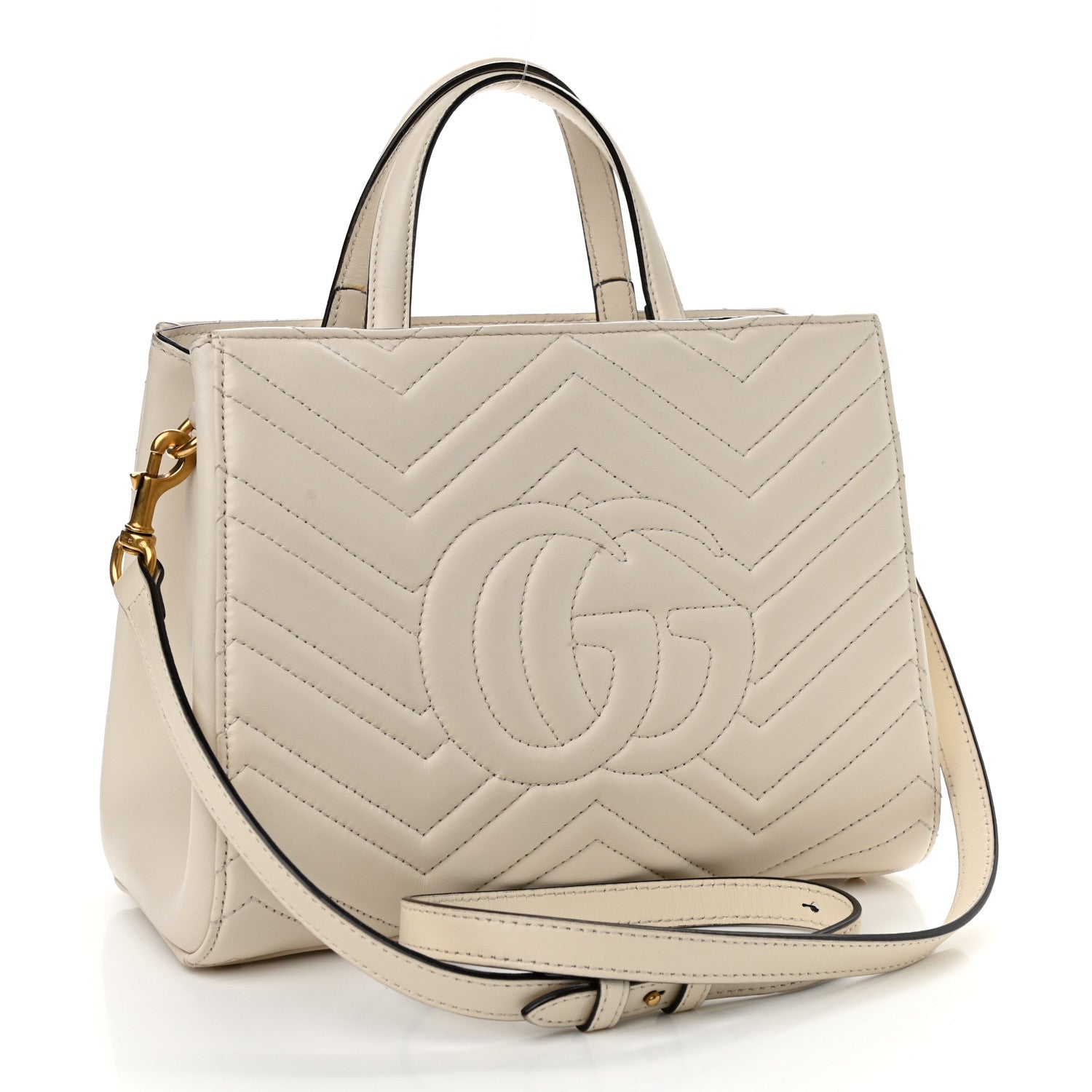Gucci Calfskin Matelasse Small GG Marmont Tote White 3 of 13