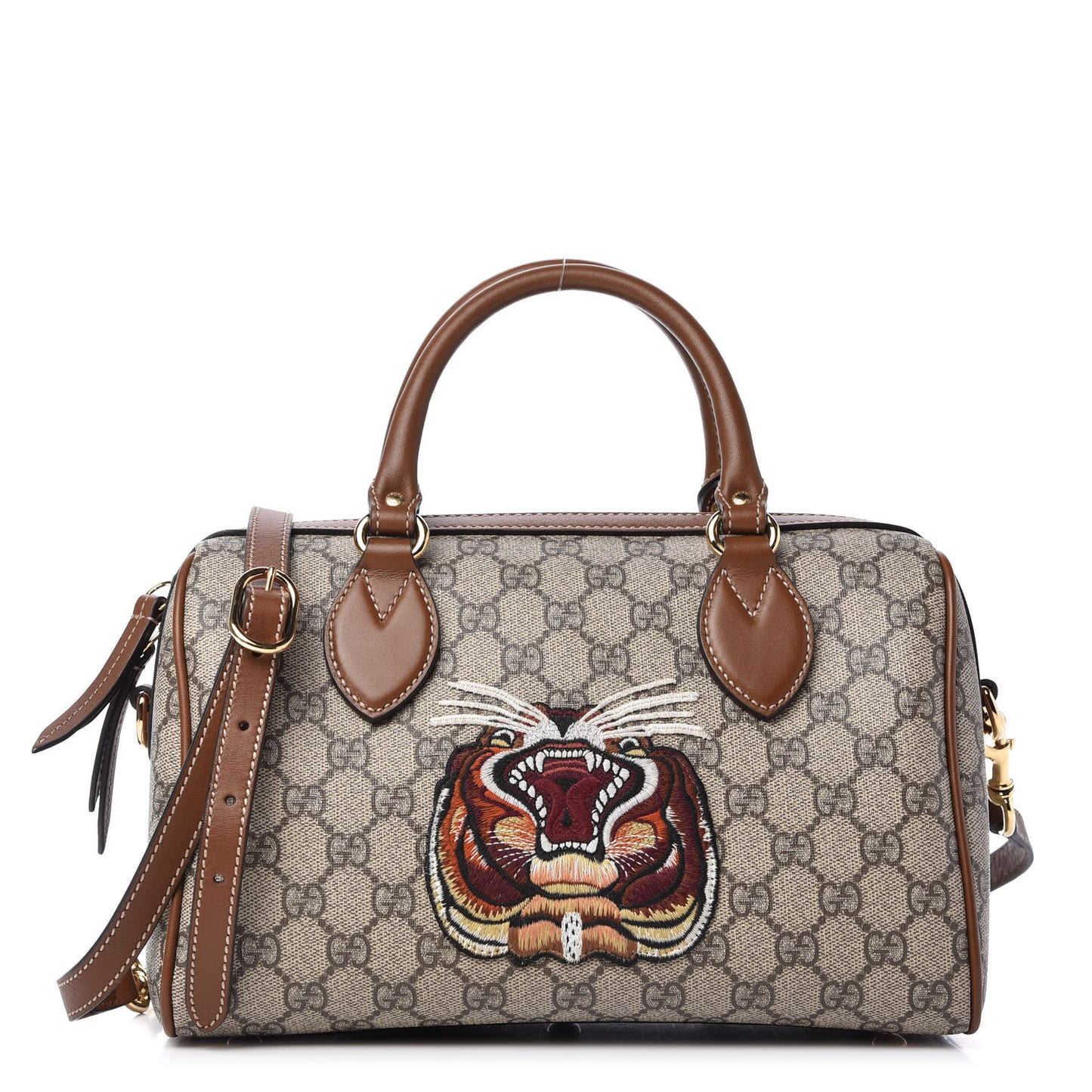 GG Supreme Monogram Embroidered Small Boston Brown