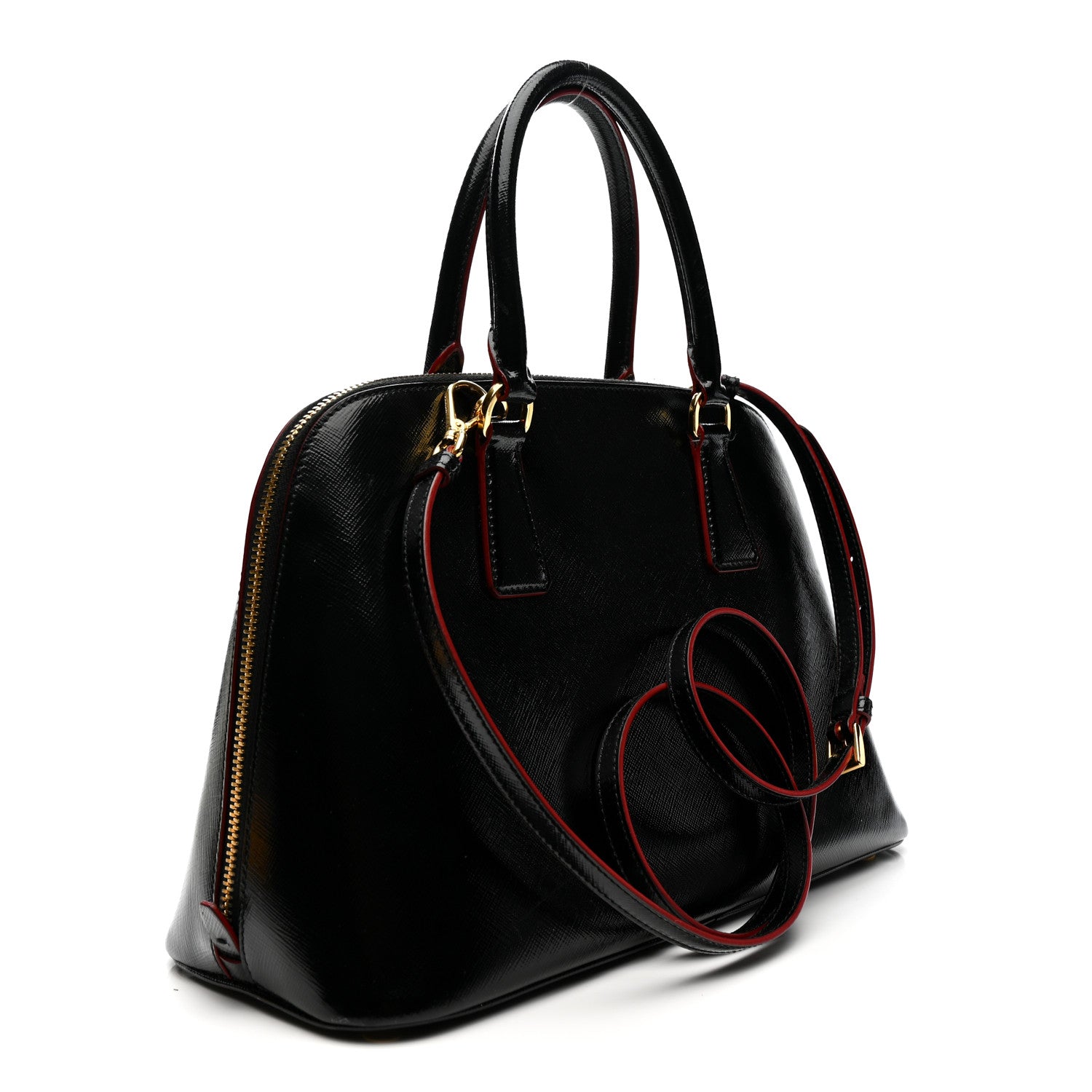 Prada Saffiano Vernice Medium Promenade Tote Black Rosso 3 of 18