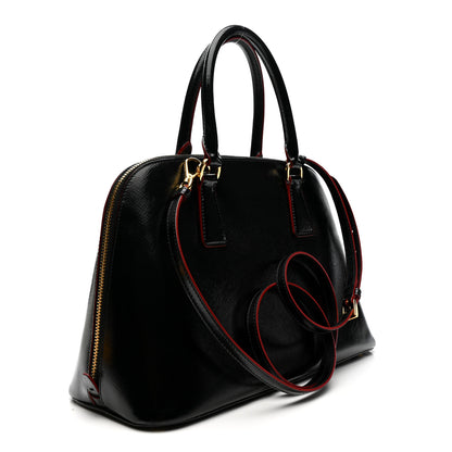 Prada Saffiano Vernice Medium Promenade Tote Black Rosso 3 of 18
