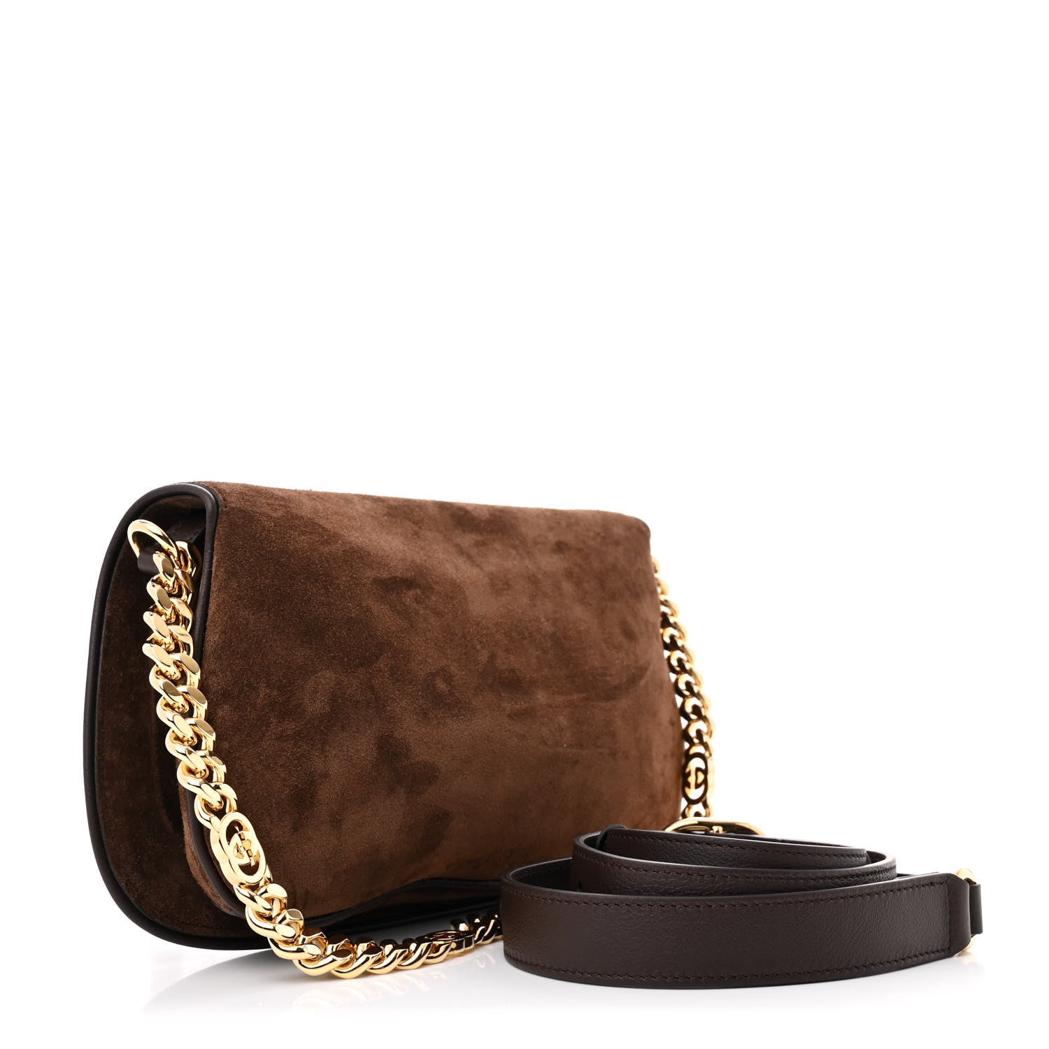 Gucci Suede Talco Roxy Calfskin Blondie Chain Shoulder Flap Bag Burnt Satin 3 of 10