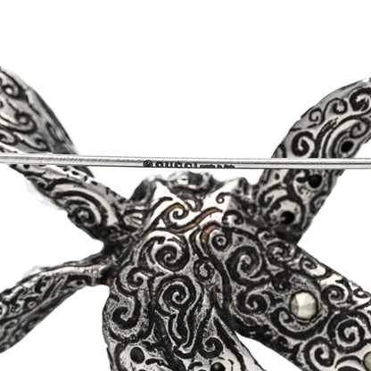 Gucci Metal Crystal Bow Brooch Silver 3 of 3