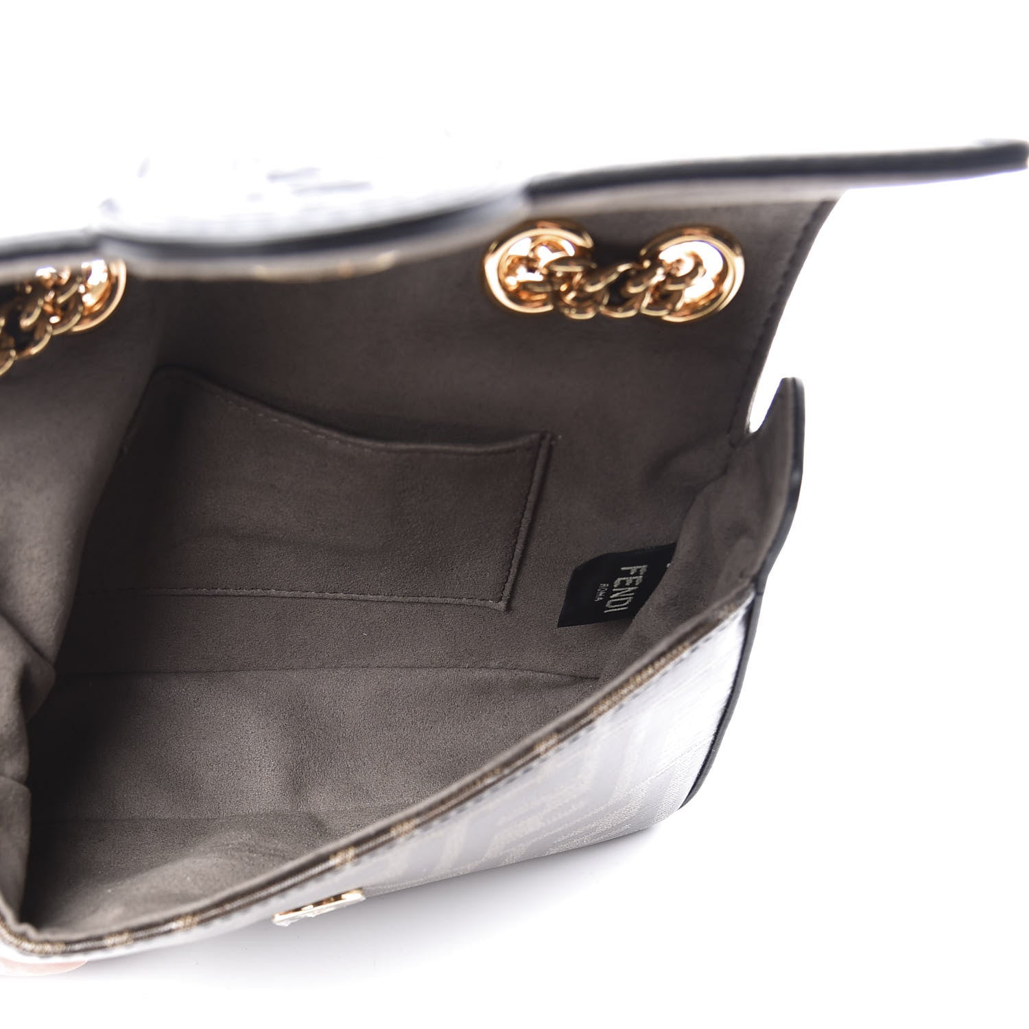 Fendi Glazed Fabric Vitello Century FF 1974 Stamp Patch Mini Double F Crossbody Bag Mogano Panna Black 4 of 10