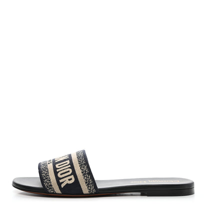 Christian Dior Canvas Embroidered Dway Mules Slide Sandals 37 Deep Blue 1 of 8
