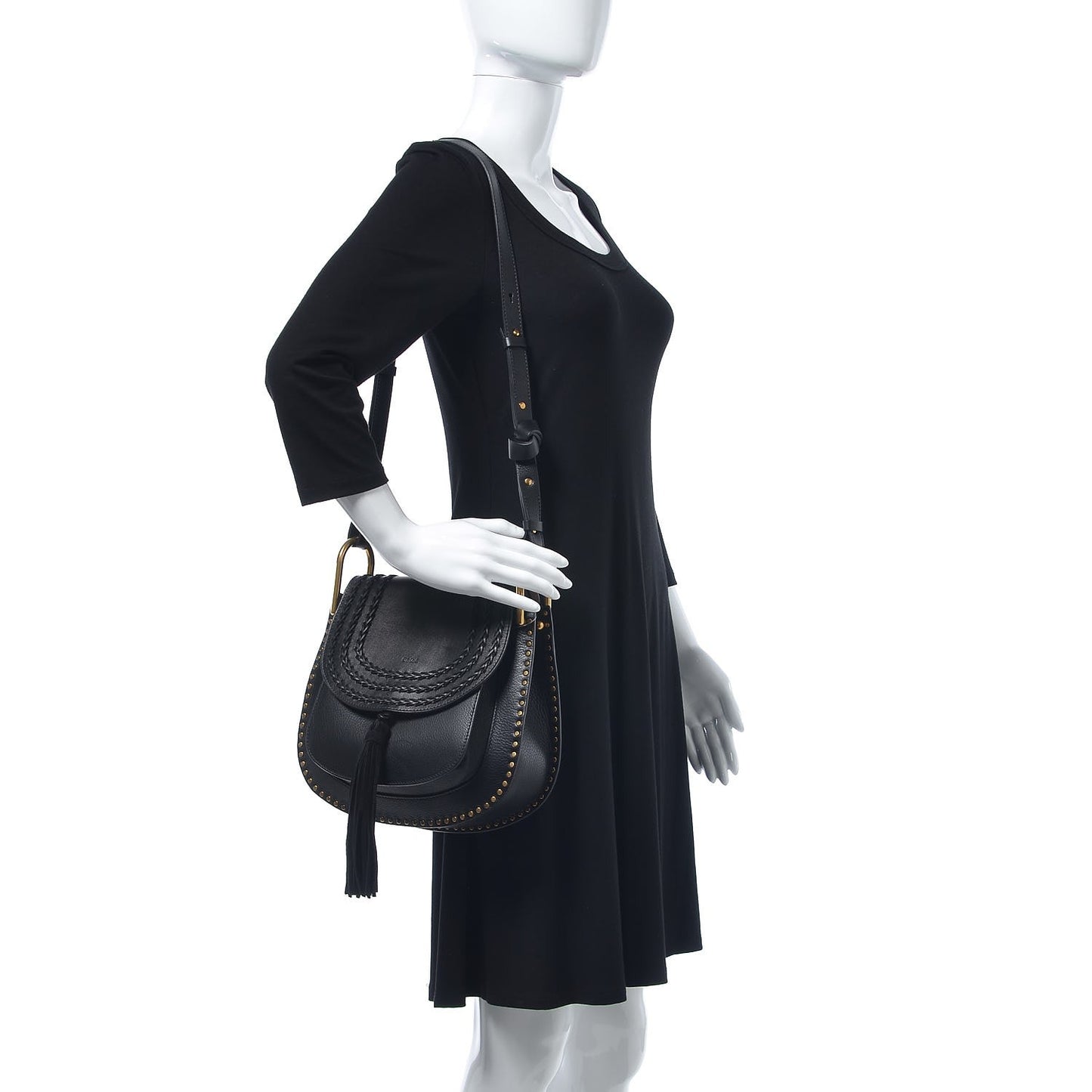 Calfskin Braided Medium Hudson Shoulder Bag Black