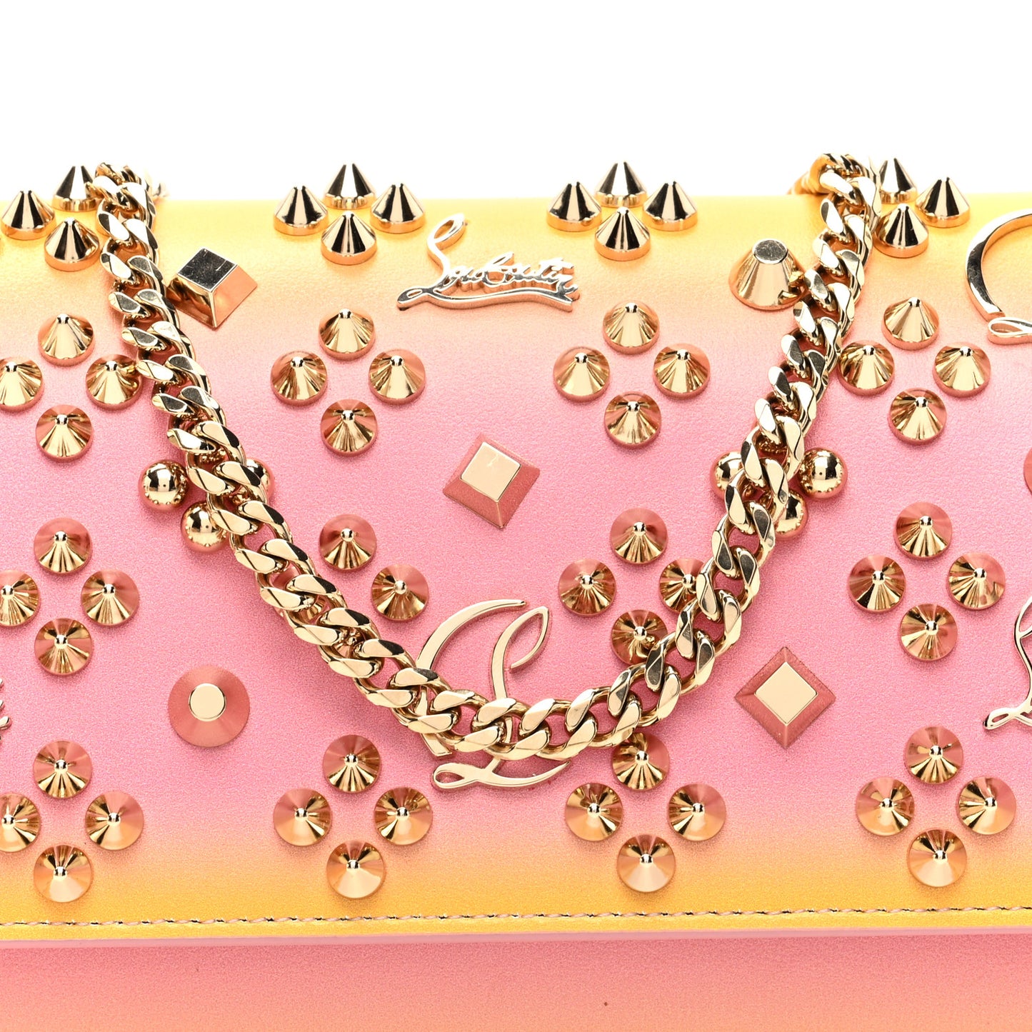 Calfskin Spikes Loubinthesky Paloma Wallet On Chain Degraftersun Gold