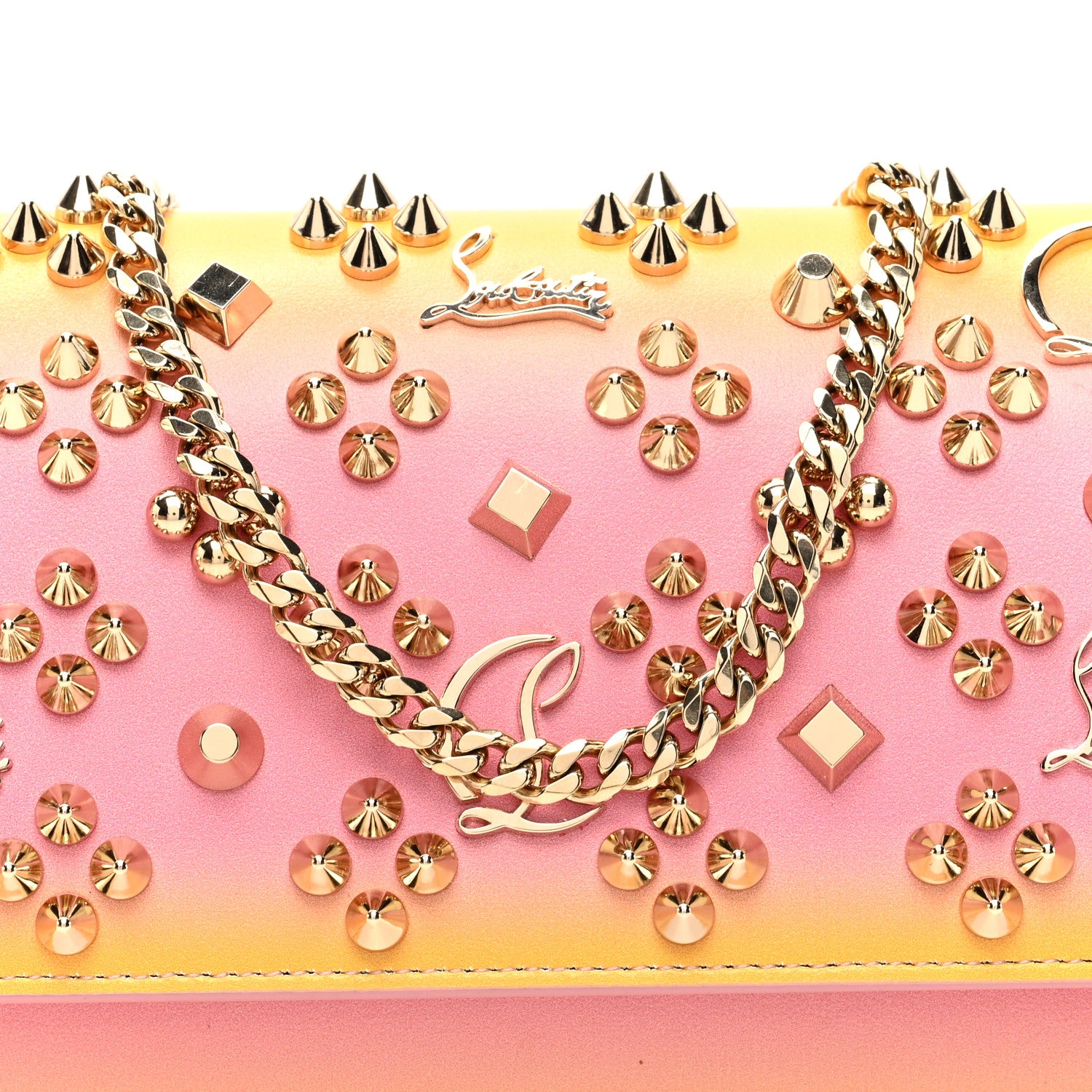 Christian Louboutin Calfskin Spikes Loubinthesky Paloma Wallet On Chain Degraftersun Gold 6 of 9