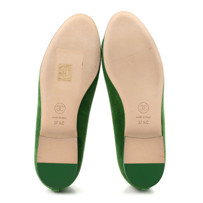 Chanel Suede Patent Cap Toe CC Ballerina Flats 37.5 Green 6 of 10