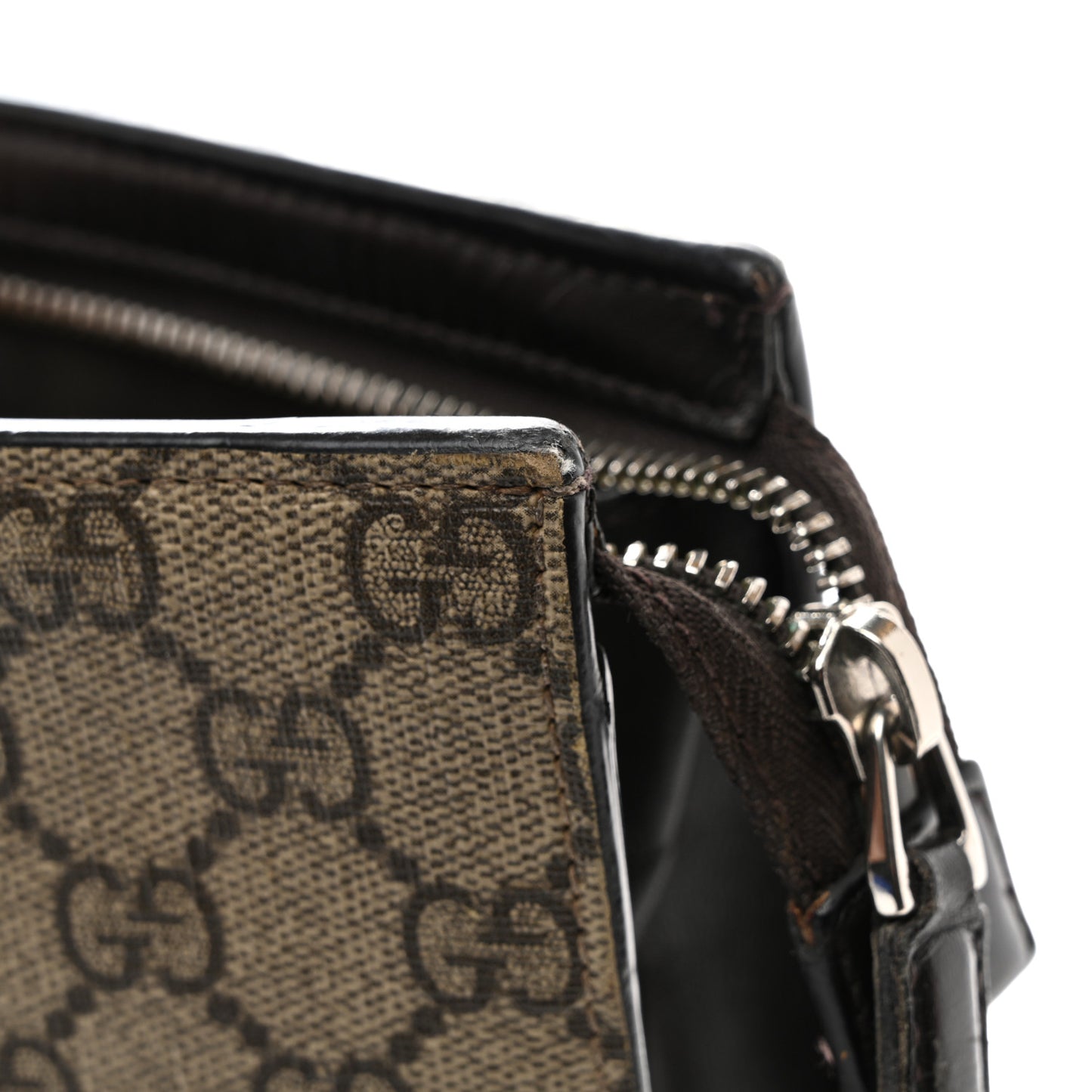 GG Supreme Monogram Selleria Calfskin Web New Web Cosmetic Case Beige Ebony Cocoa