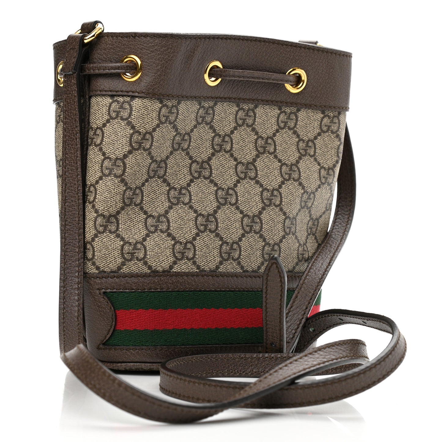 GG Supreme Monogram Web Mini Ophidia Bucket Bag Brown