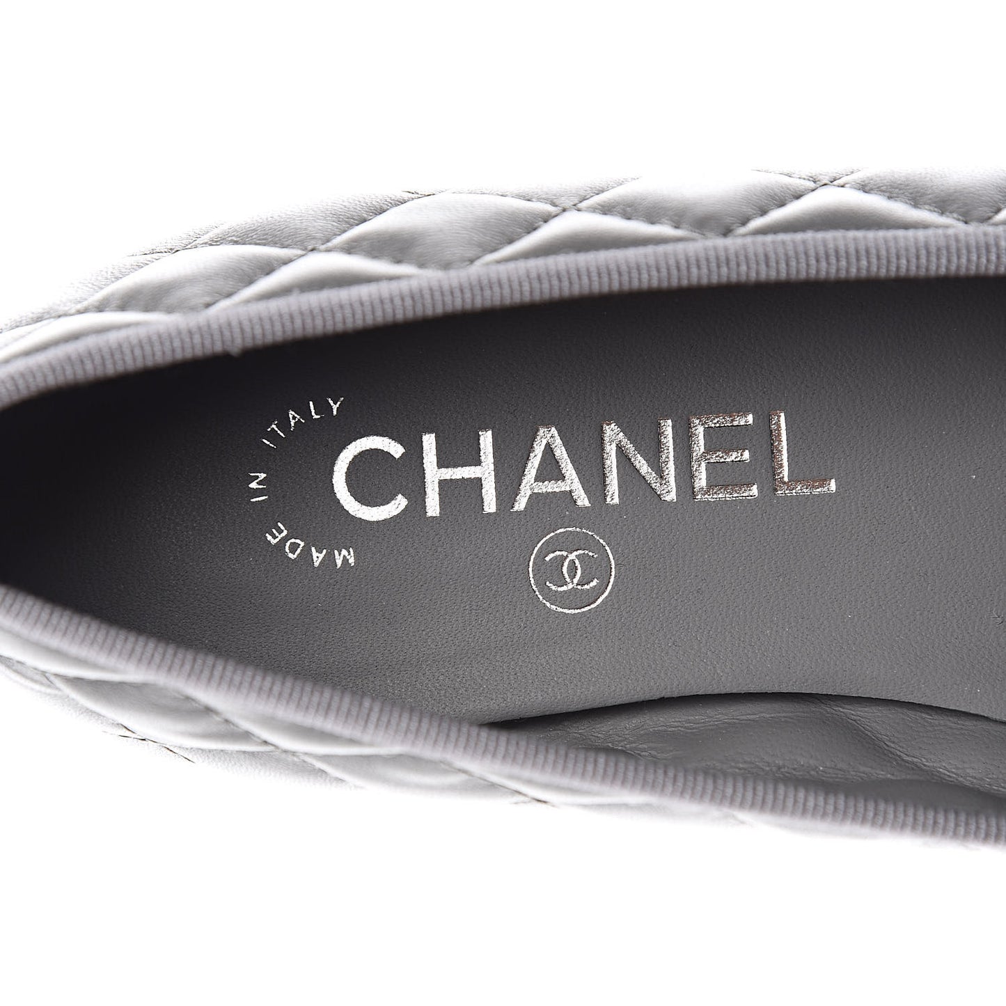 Lambskin Quilted CC Ballerina Flats 38 Grey