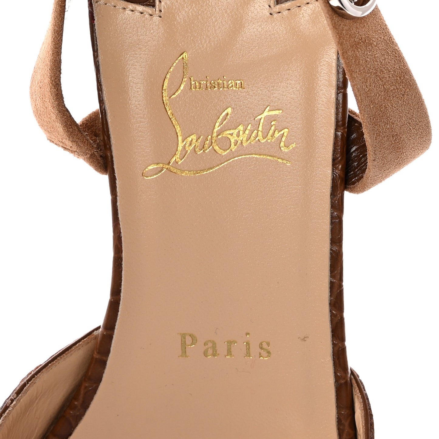 Calfskin Crocodile Embossed Choc Lock Flats 38 Biscotto