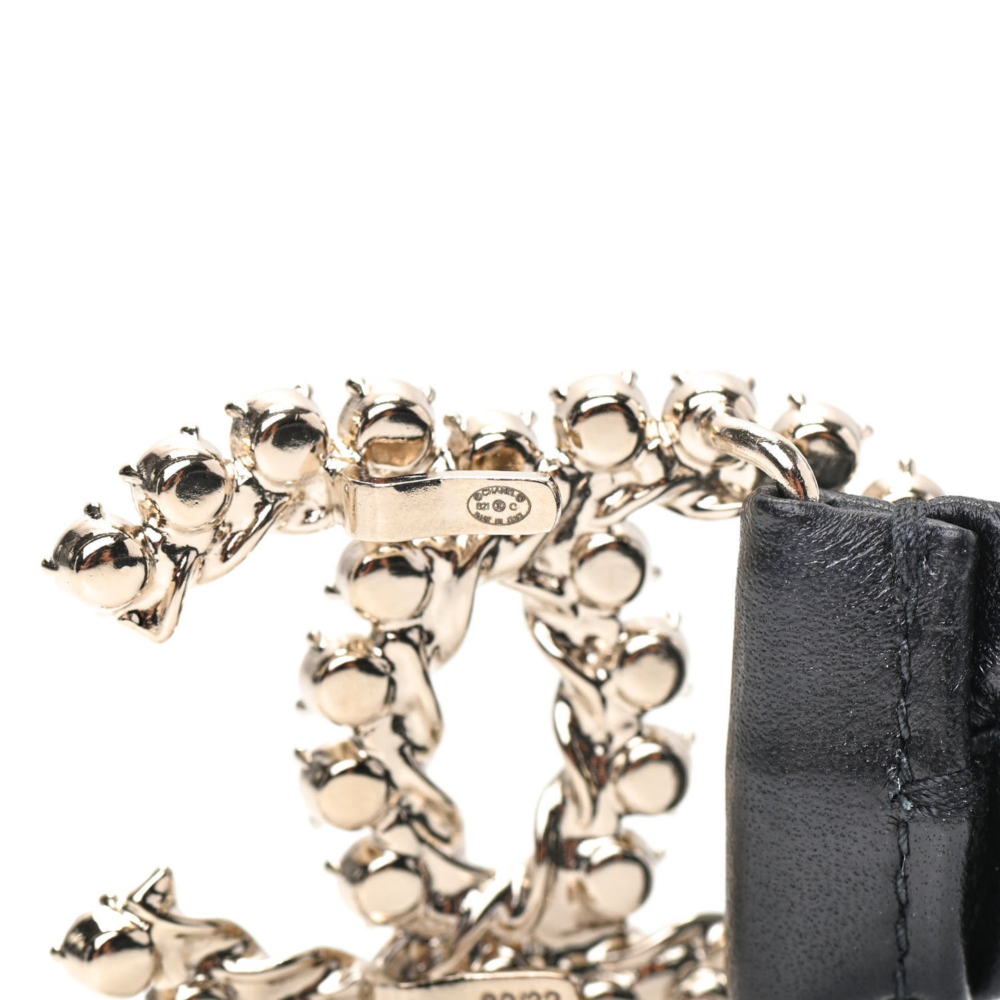 Calfskin Strass Ruched Rope CC Belt 85 34 Black