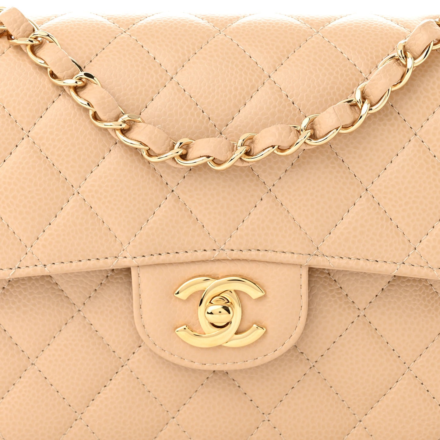 Caviar Quilted Small Double Flap Beige