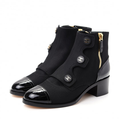 Chanel Knit Patent Calfskin Cap Toe Short Boots 37.5 Black 3 of 11