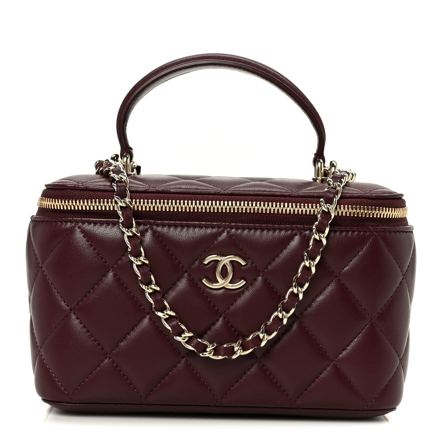 Chanel Lambskin Quilted Small Top Handle Vanity Case With Chain Burgundy 1 of 10