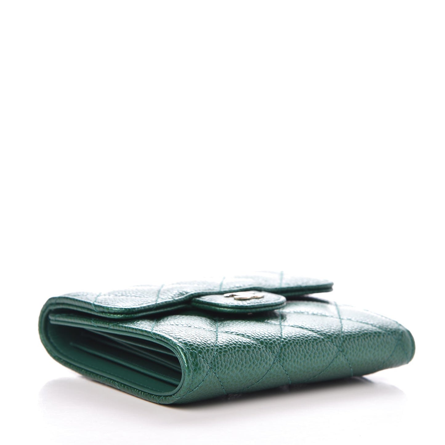 Metallic Quilted Compact Flap Wallet Green