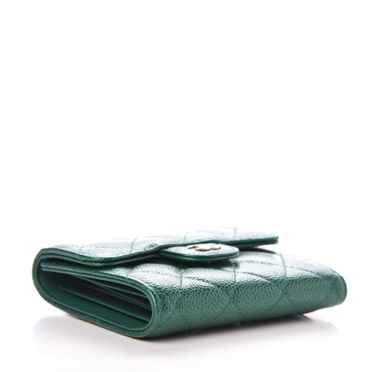 Chanel Metallic Quilted Compact Flap Wallet Green 4 of 9