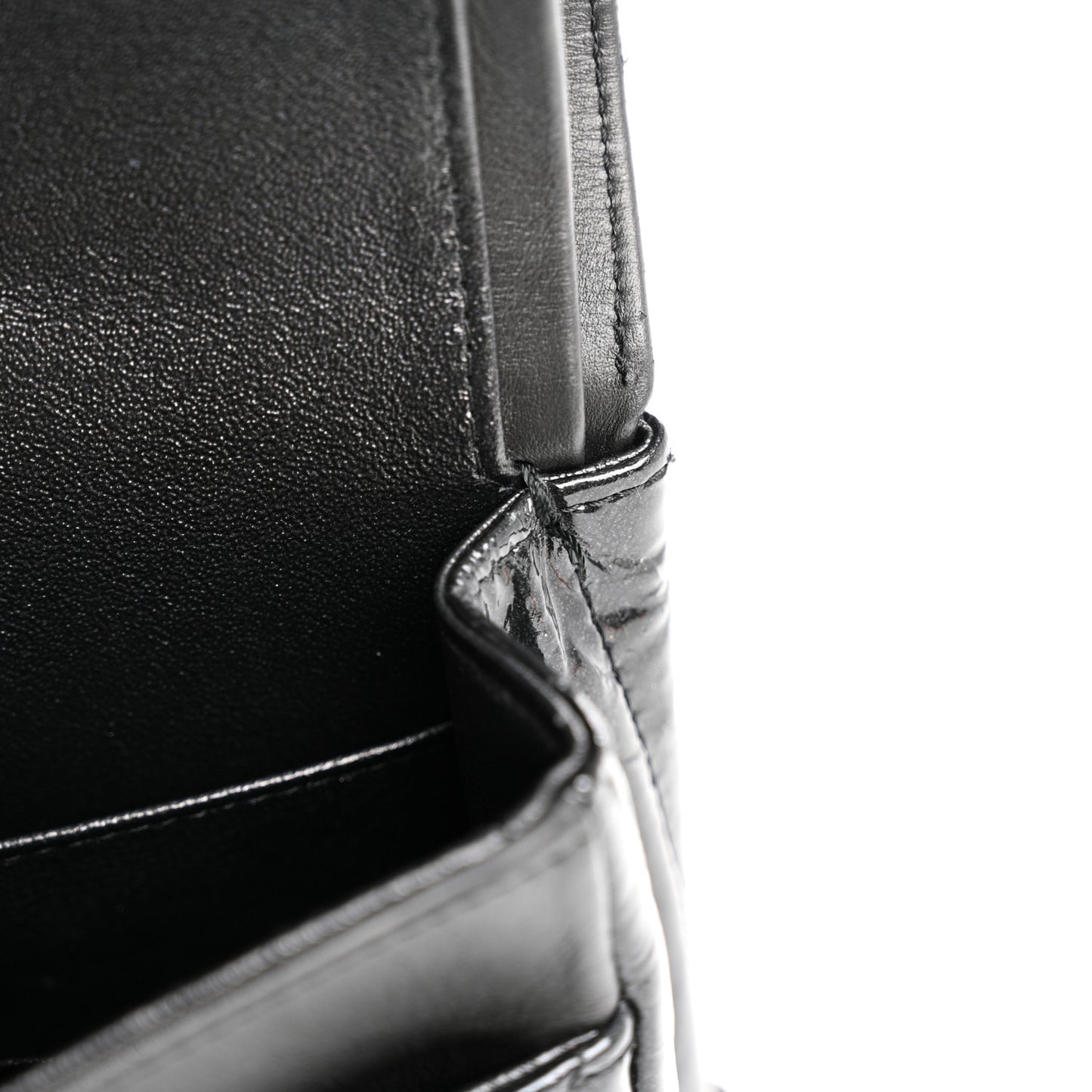 Metallic Patent Crumpled Calfskin Chevron Quilted Medium Double Flap So Black