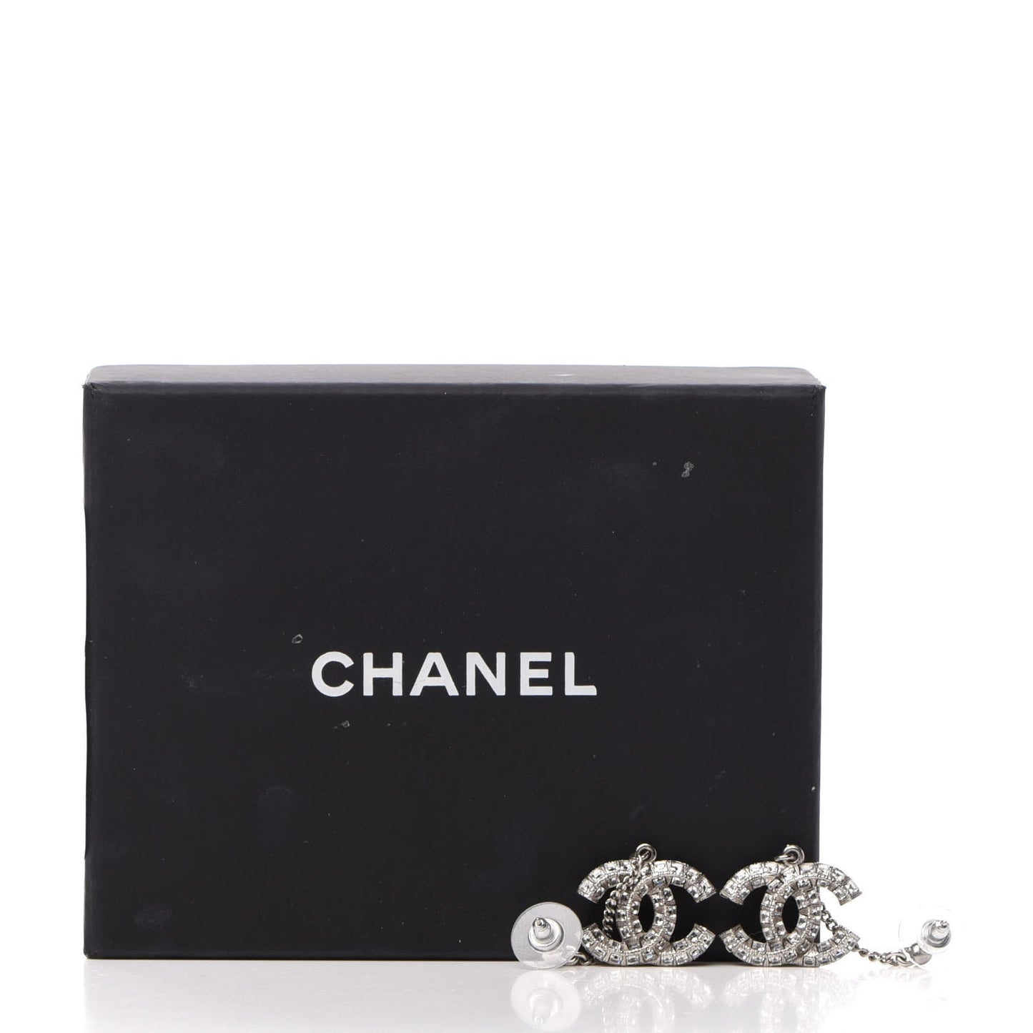 Baguette Crystal CC Drop Earrings Silver