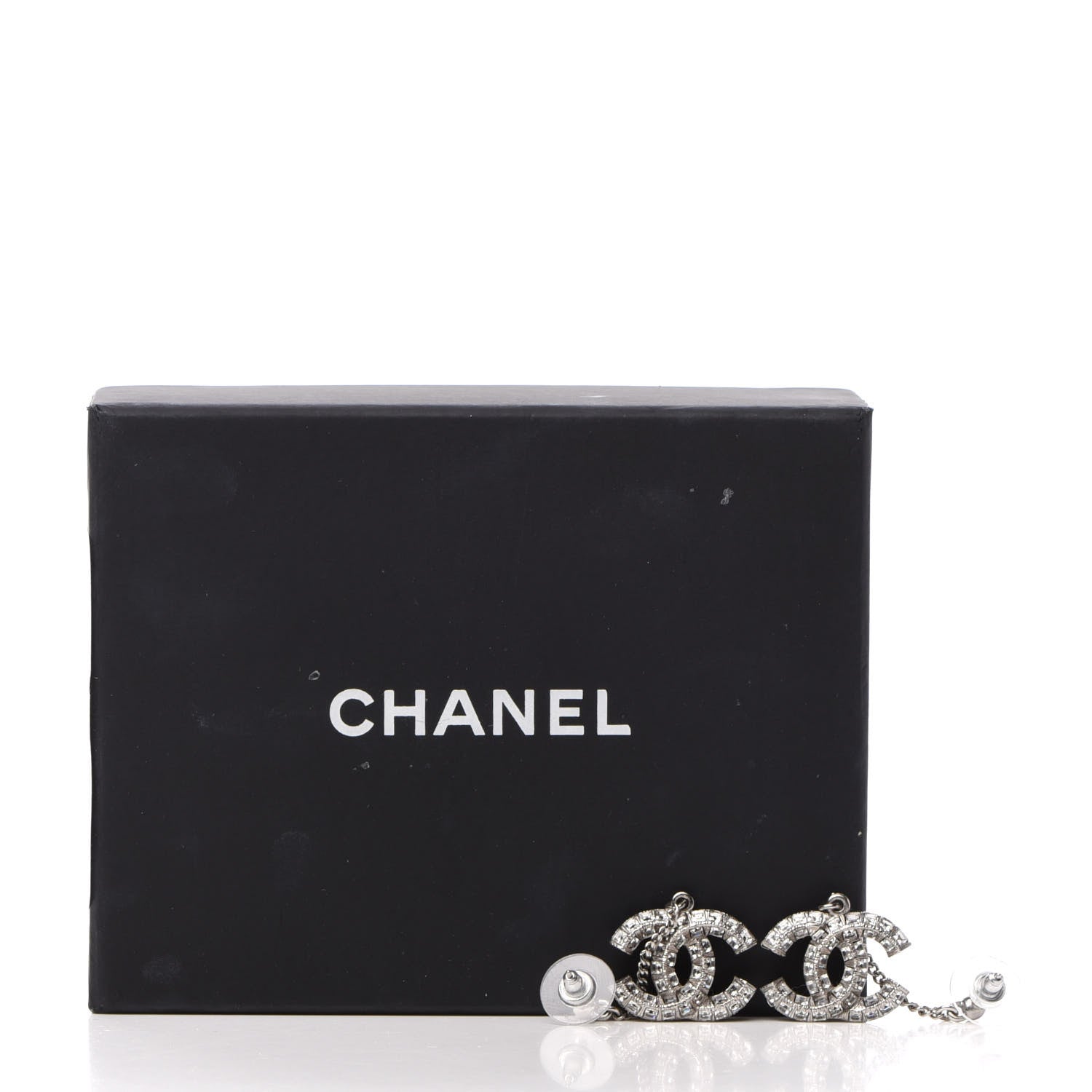 Chanel Baguette Crystal CC Drop Earrings Silver 4 of 4