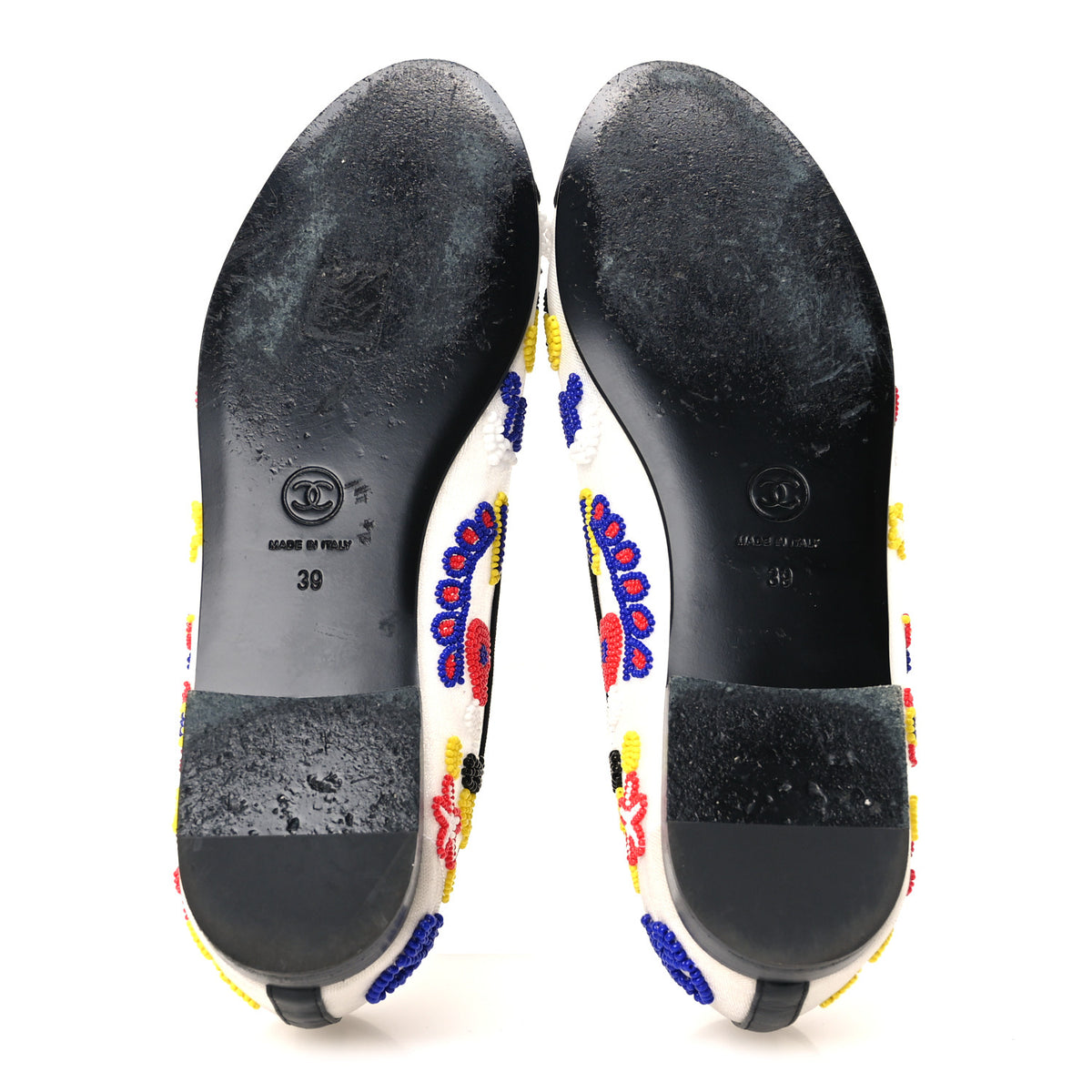 Chanel Mesh Pearl Grosgrain Cap Toe CC Coco Beach Ballerina Flats 39 Multicolor Black 6 of 9
