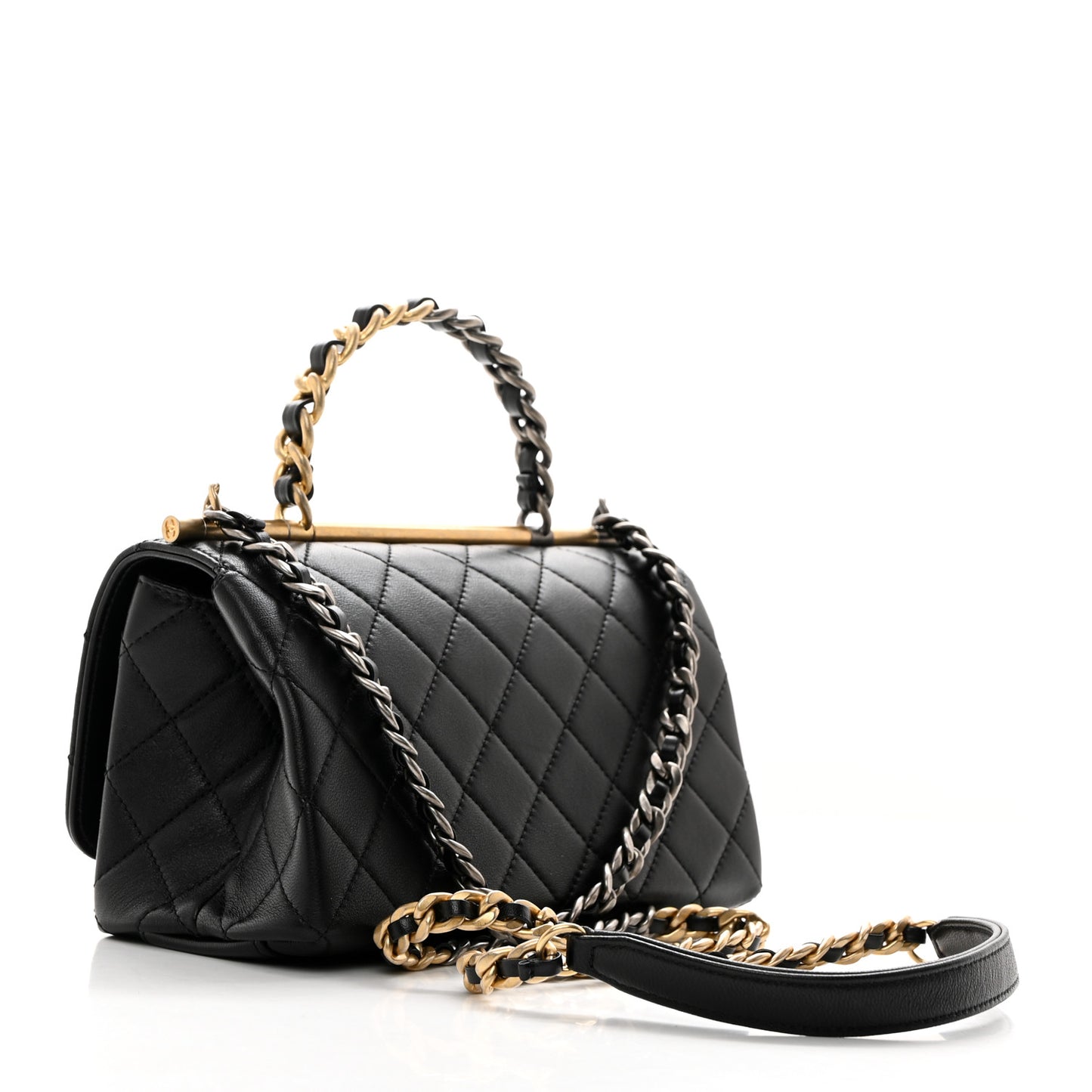 Lambskin Quilted La Parisienne Top Handle Flap Black