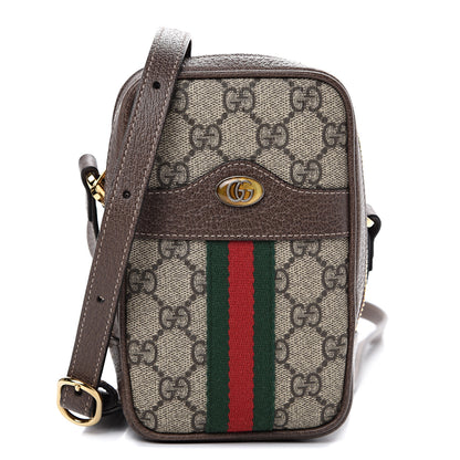 Gucci GG Supreme Monogram Web Mini Ophidia Double Zip Crossbody Bag Brown 1 of 10