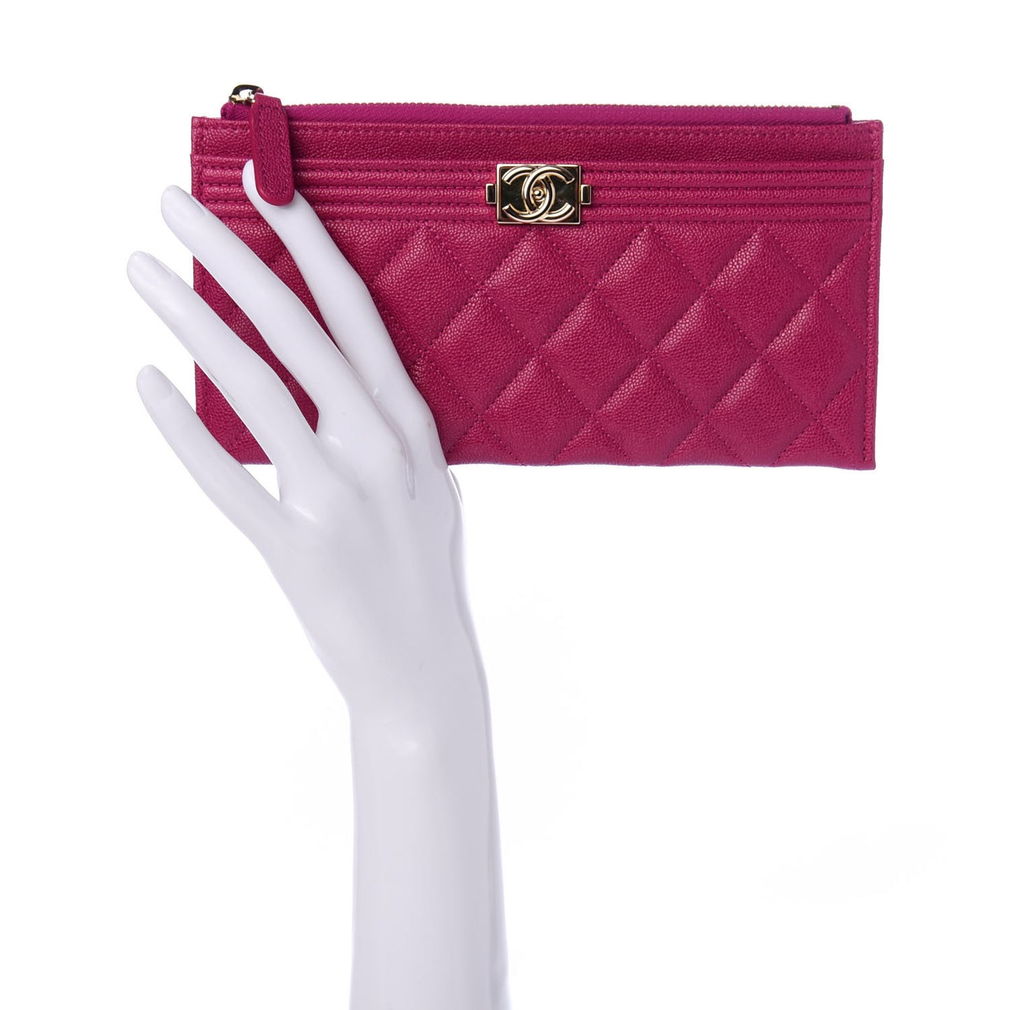 Caviar Quilted Classic Zip Boy Pouch Fuchsia