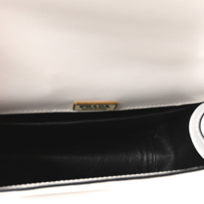 Prada City Calf Striped Pionniere Saddle Bag White Black 5 of 9