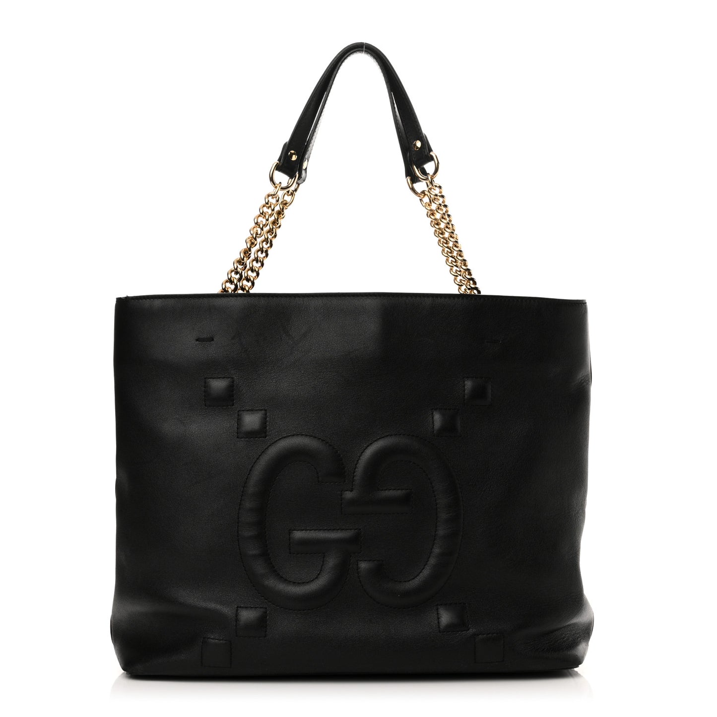Apollo Calfskin GG Dadini Embroidered Chain Shoulder Tote Black