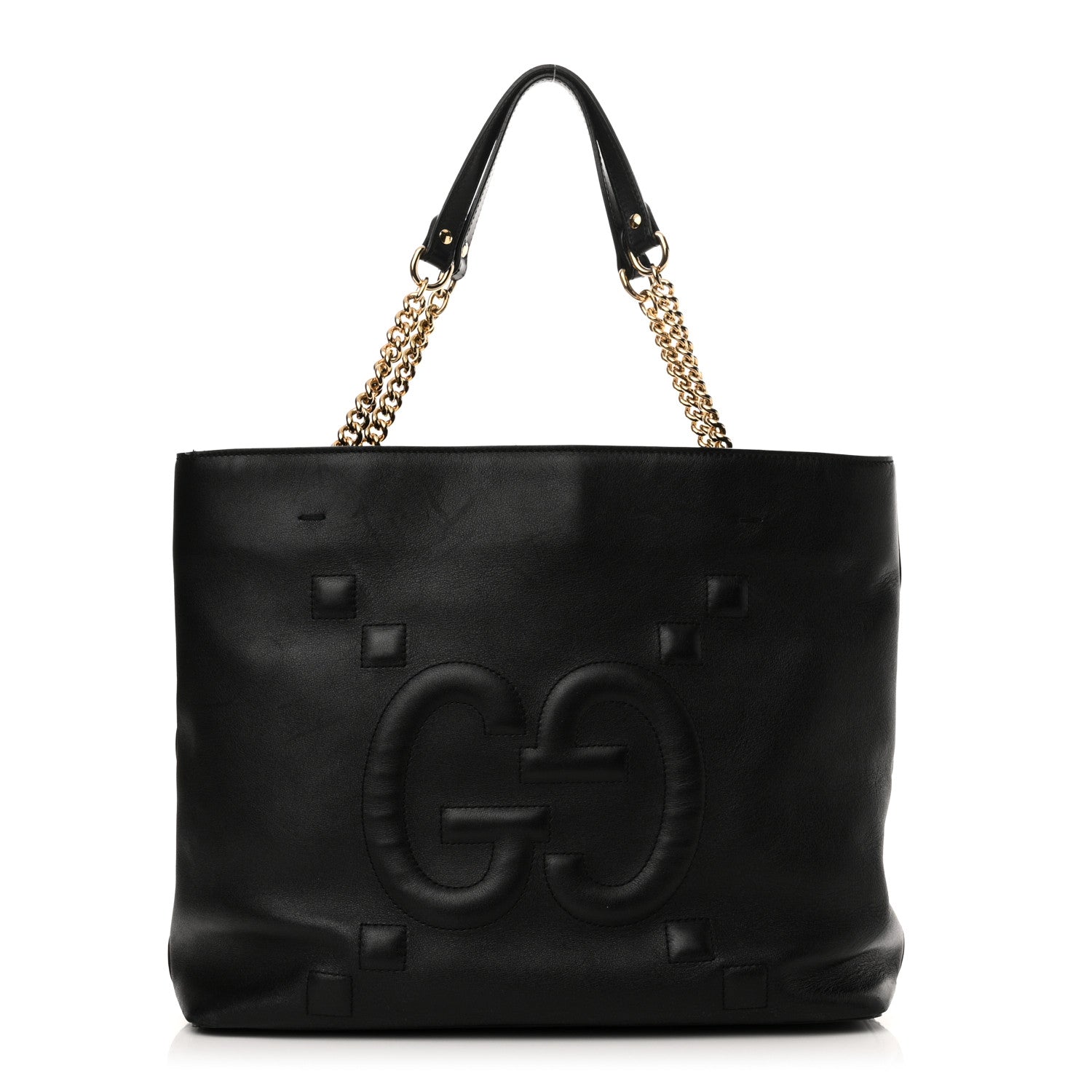 Gucci Apollo Calfskin GG Dadini Embroidered Chain Shoulder Tote Black 1 of 12