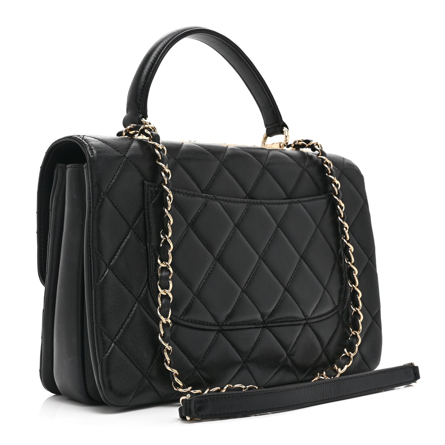 Lambskin Quilted Medium Trendy CC Flap Dual Handle Bag Black