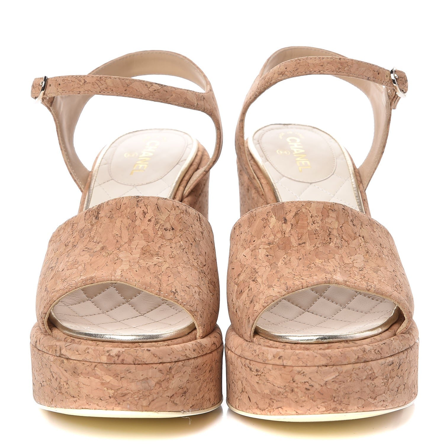 Chanel Cork Wedge Sandals 38 Brown 2 of 9