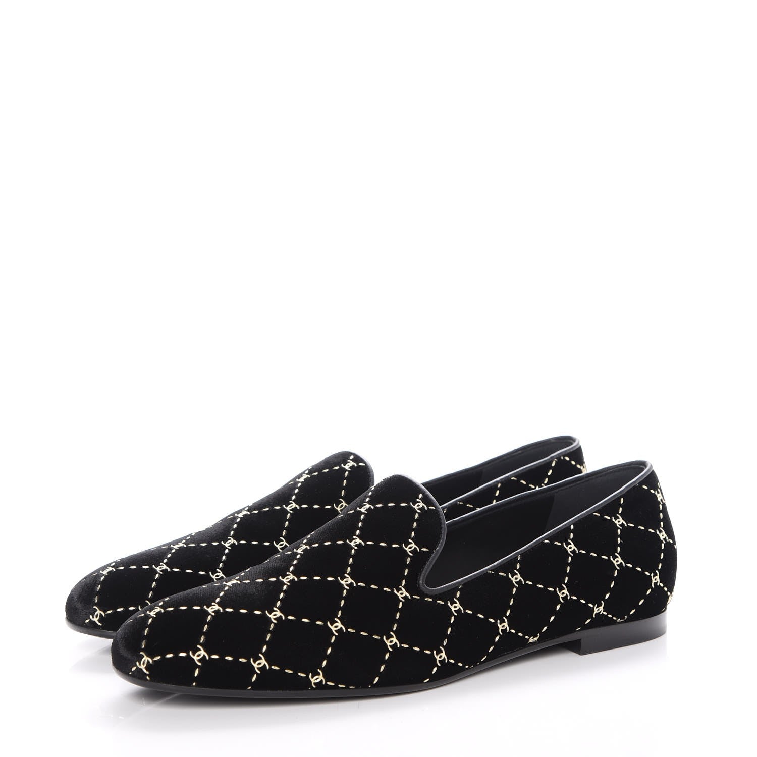 Chanel Velvet Moccasin Loafers 39.5 Black 3 of 9