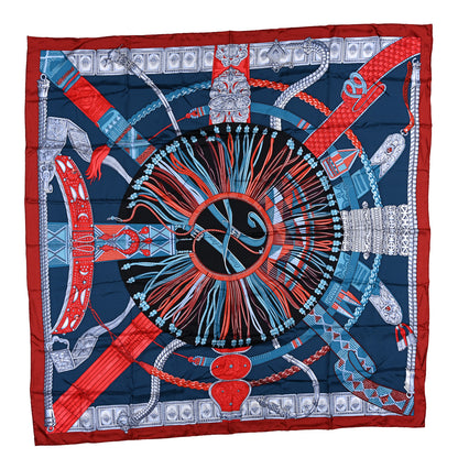 Hermes Silk Ceintures et Liens Shawl 140 Brique Petrole Rouge 1 of 4