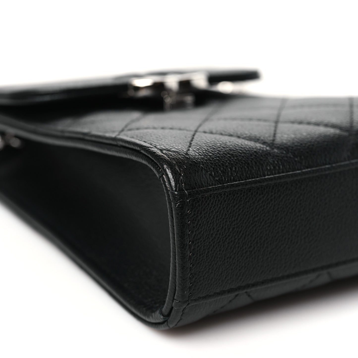 Grained Calfskin Quilted CC Box Clutch With Chain  Black