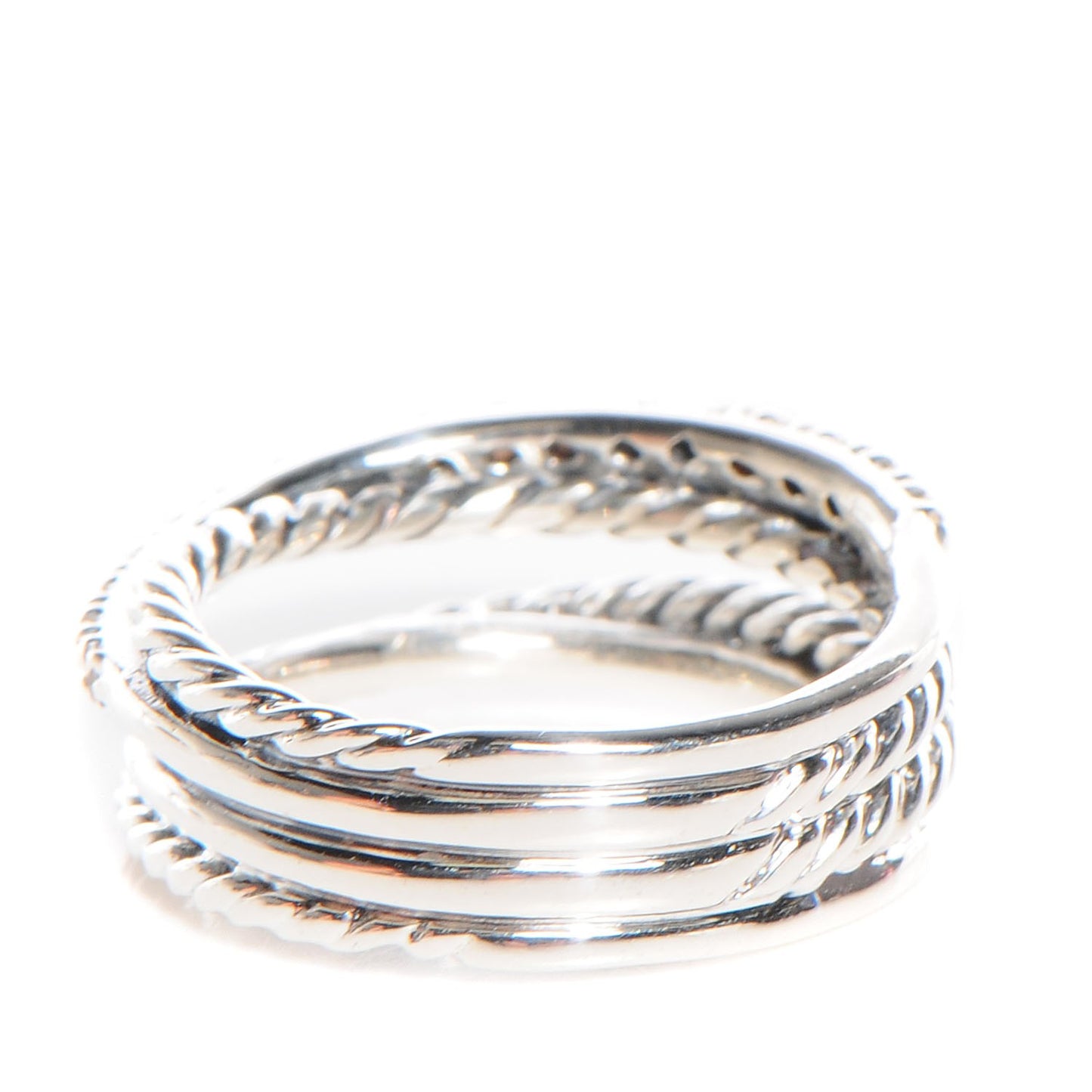 Sterling Silver Pave Diamond 7mm Crossover Ring 4.5