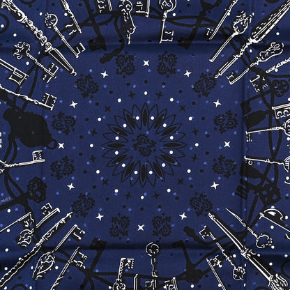 Hermes Silk Les Cles Bandana Scarf 55 Marine Black White 2 of 4