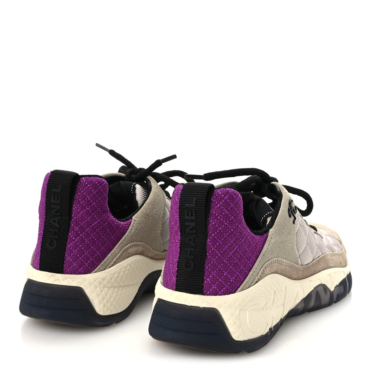 Mesh Suede Calfskin CC Sneakers 39.5 Light Beige Purple Beige