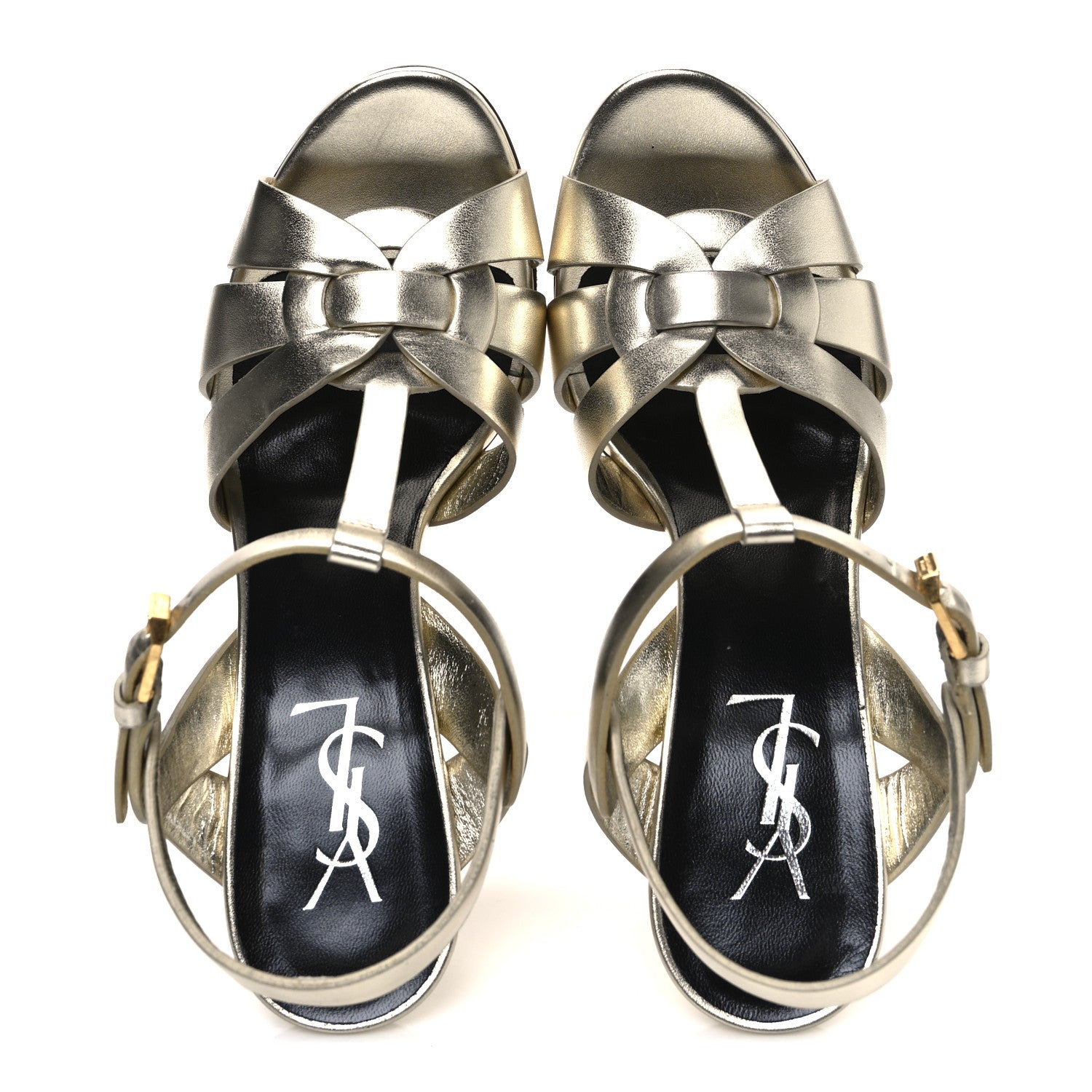 Saint Laurent Metallic Nappa Tribute 105 Platform Sandals 37 Platino 2 of 11