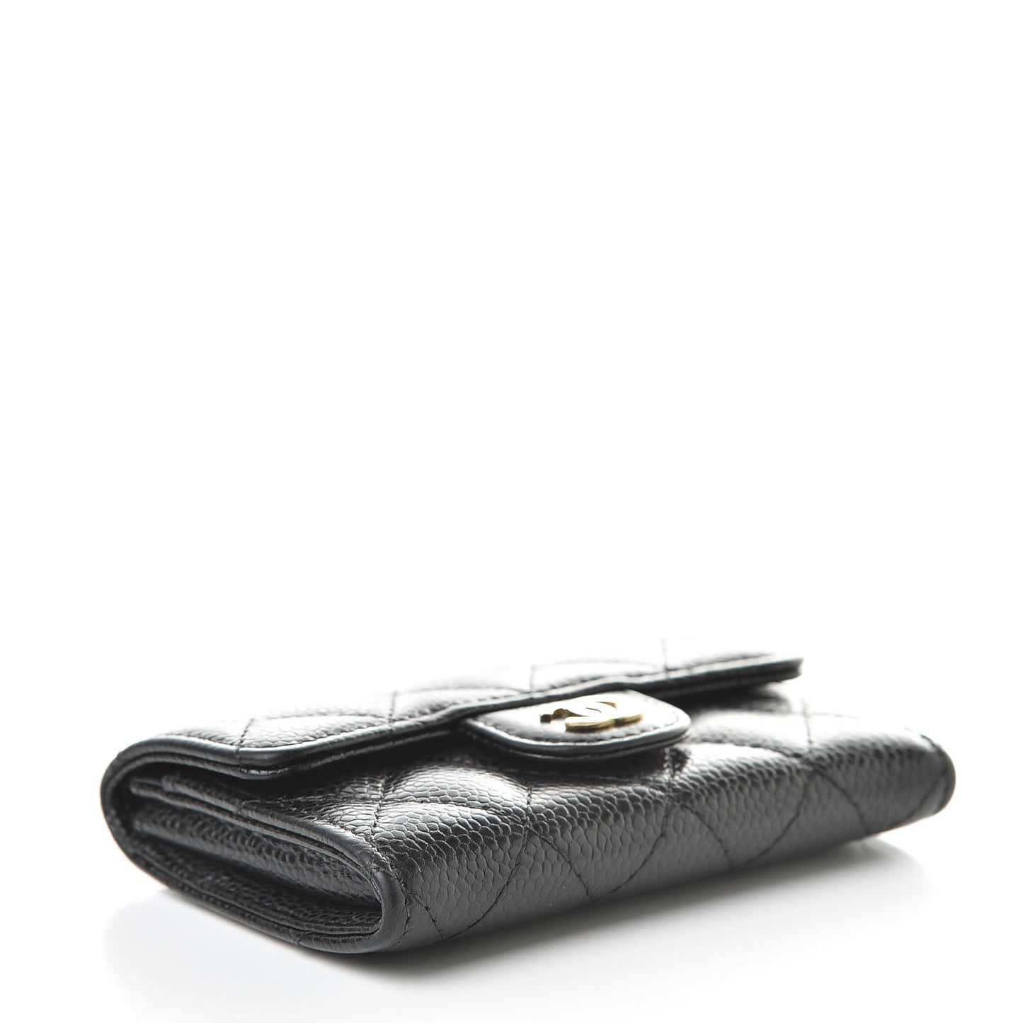 Caviar Quilted Flap Card Holder Wallet Black