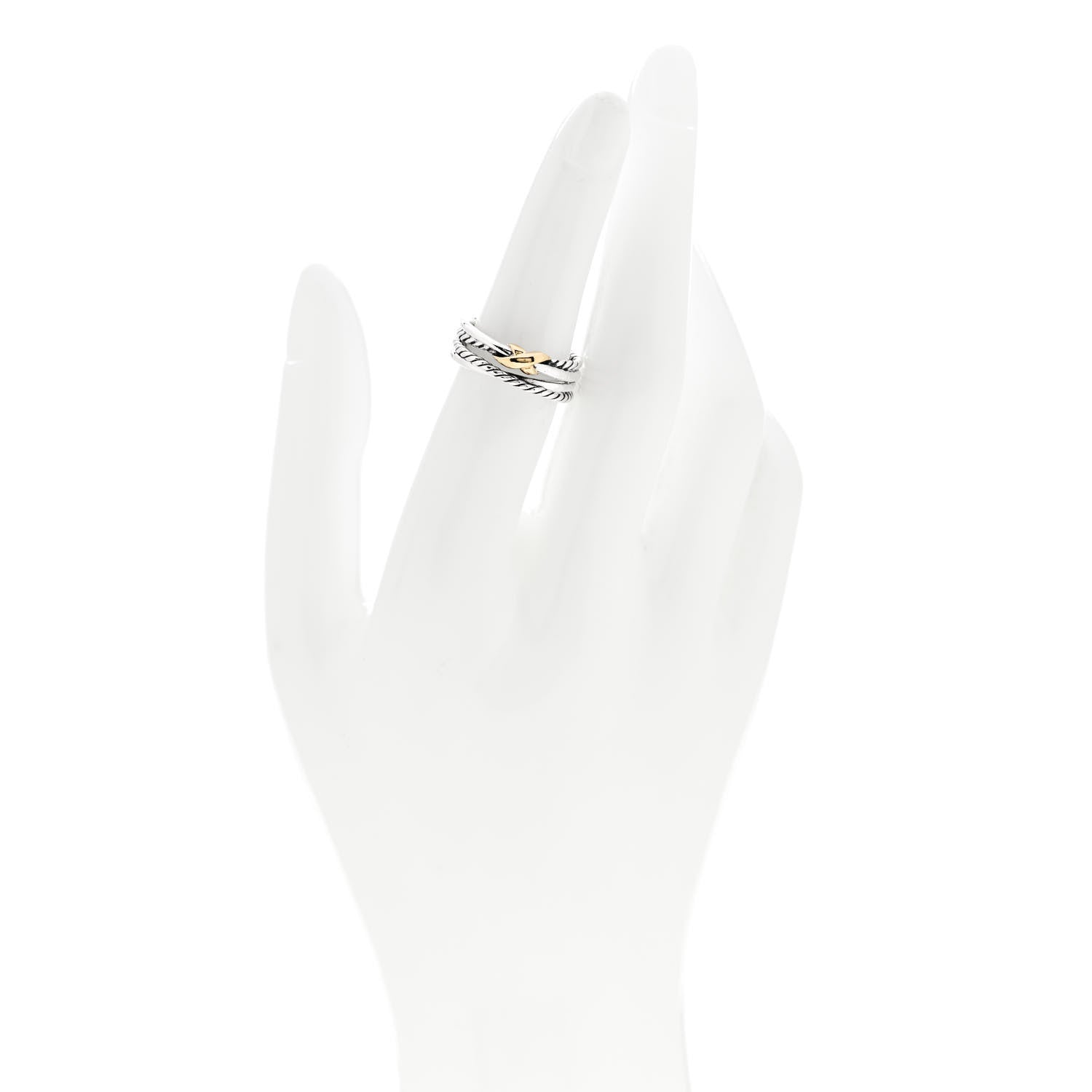 David Yurman Sterling Silver 18K Yellow Gold 6mm X Crossover Ring 52 6 2 of 5