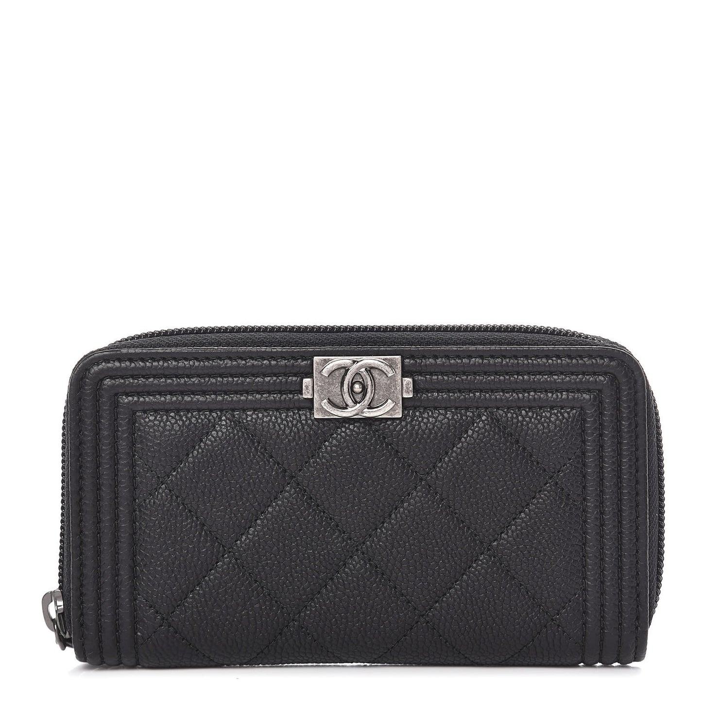 Caviar Quilted Small Boy Zip Around Wallet Black